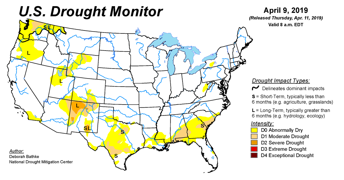 U S Drought Monitor Update For April 9 2019 National Centers For