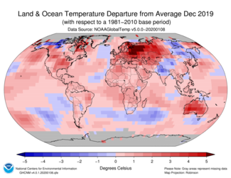 December 2019 Global Temperature Departure from Average Map