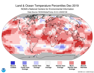 December 2019 Global Temperature Percentiles Map