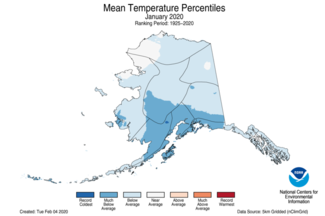 January 2020 Alaska Average Temperature Percentiles Map