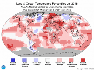 Map of global temperature percentiles for July 2018