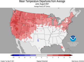 June-August 2021 Mean Temperature Departures from Average Map