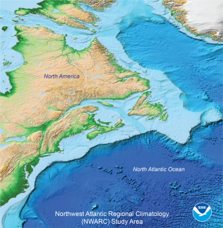 Map of Northwest Atlantic Ocean off the coast of Northeast United States