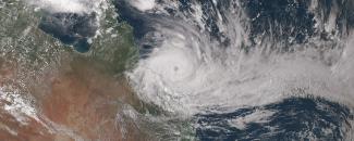 Satellite image of tropical cyclone Debbie near Australia on March 27, 2017