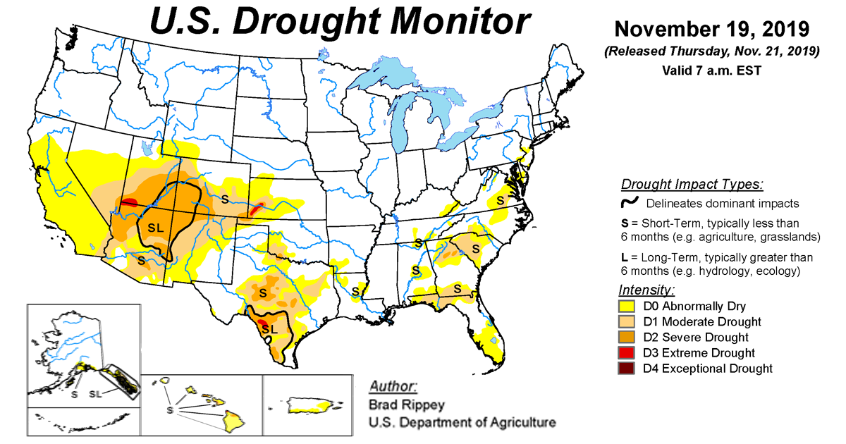 Map of U.S. drought conditions for November 19, 2019