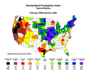 12-Month Standardized Precipitation Index, February 2008-January 2009