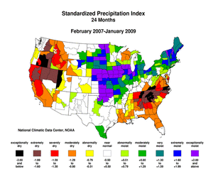 24-Month Standardized Precipitation Index, February 2007-January 2009