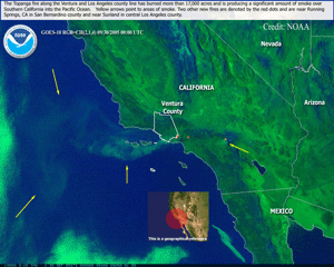 Satellite Imagery of Southern California fires on 30 September 2005