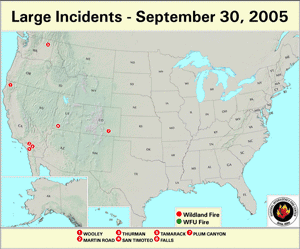 Large fires on 30 September 2005