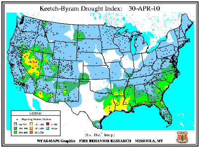 Keetch-Byram Drought Index on 30 April 2010