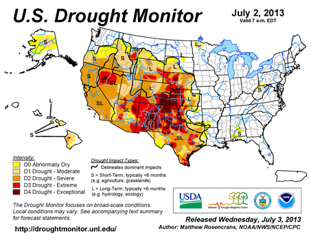 U.S. Drought Monitor map from 2 July  2013