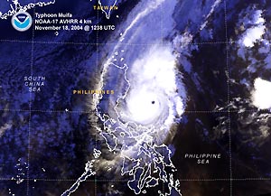 Satellite image of a Typhoon Muifa which moved across the Philippines