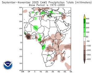 Africa rainfall anomalies during September-November 2005