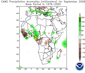 Map of Africa rainfall anomalies during September 2006