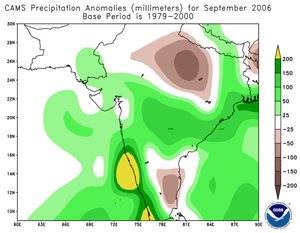 Map of India rainfall anomalies during September 2006