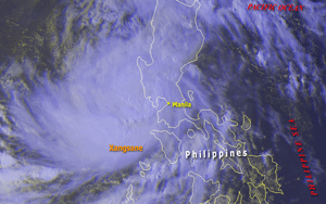Satellite image of Typhoon Xangsane near the Philippines on September 28, 2006