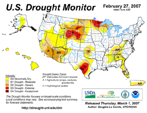 Drought Monitor depiction as of February 27, 2007