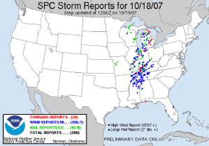 U.S. Severe Weather Report for October 18, 2007