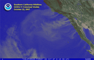 Satellite animation of Southern California Wildfires on October 22, 2007