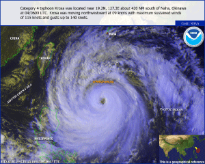 Satellite image of Typhoon Krosa on October 4, 2007