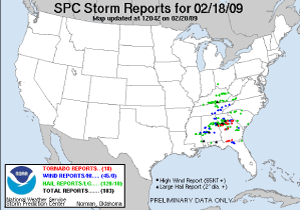 U.S. Severe Weather Report for 18 February 2009