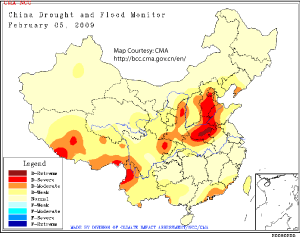 China Drought Monitor Map as of 5 February 2009