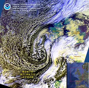 Satellite image of Extratropical Cyclone near UK on 4 February 2009