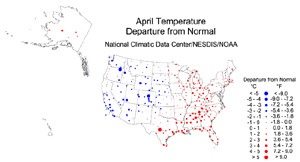 U.S. April Temperature Departures