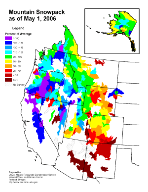 Map of monthly snow pack percent of average