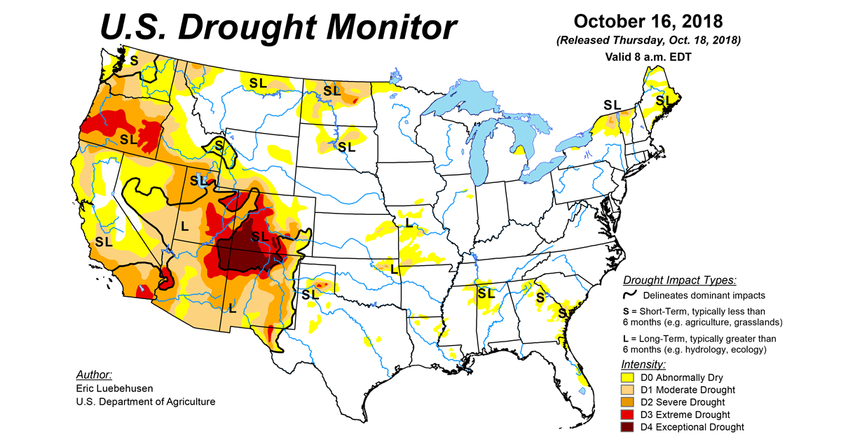 U.S. Drought Monitor Update for October 16, 2018 | National Centers for ...