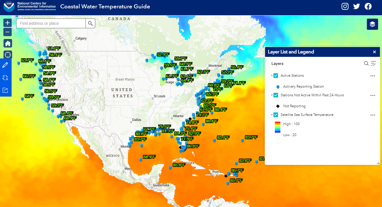 atlantic ocean water temperature florida