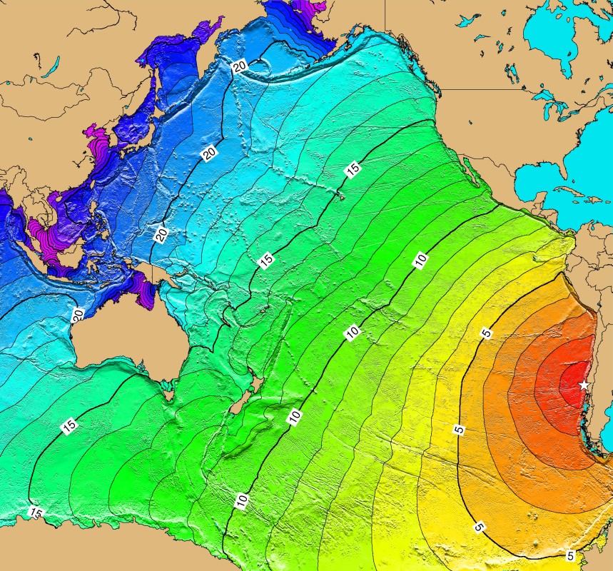 Tsunami Sources Map for Southern Chile Tsunami event