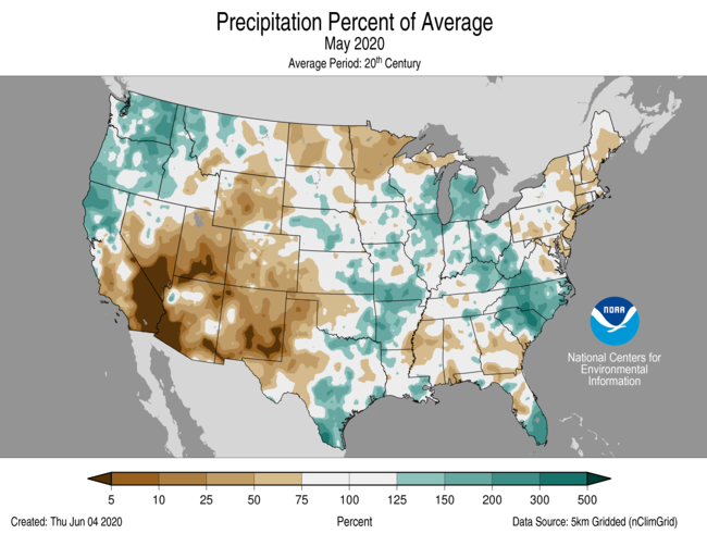 May 2020 US Precipitation Percent of Average Map