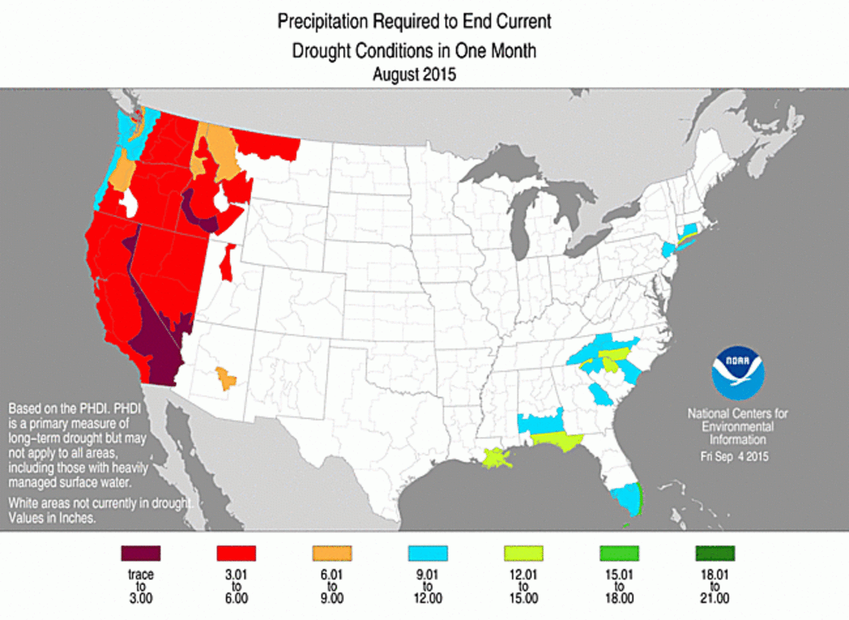 Map of Precipitation Required to End Current Drought in One Month for August 2015