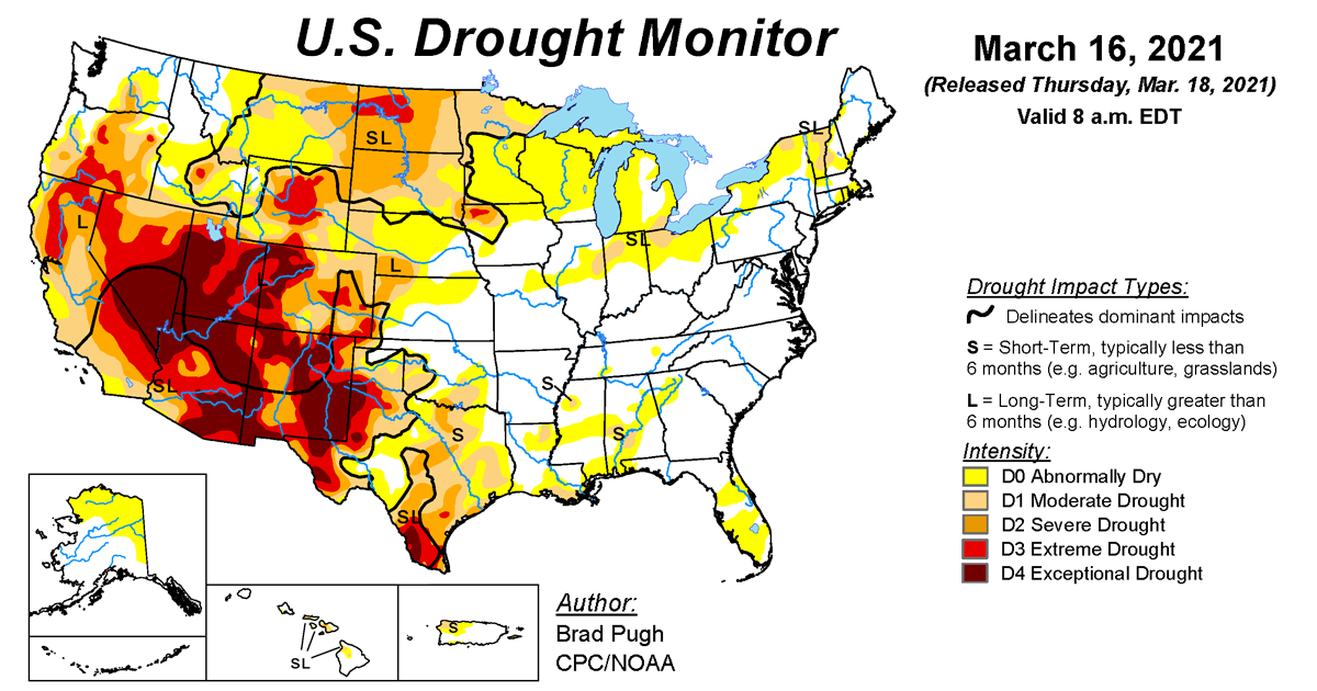 U.S. Drought Monitor Update for March 16, 2021 National Centers for