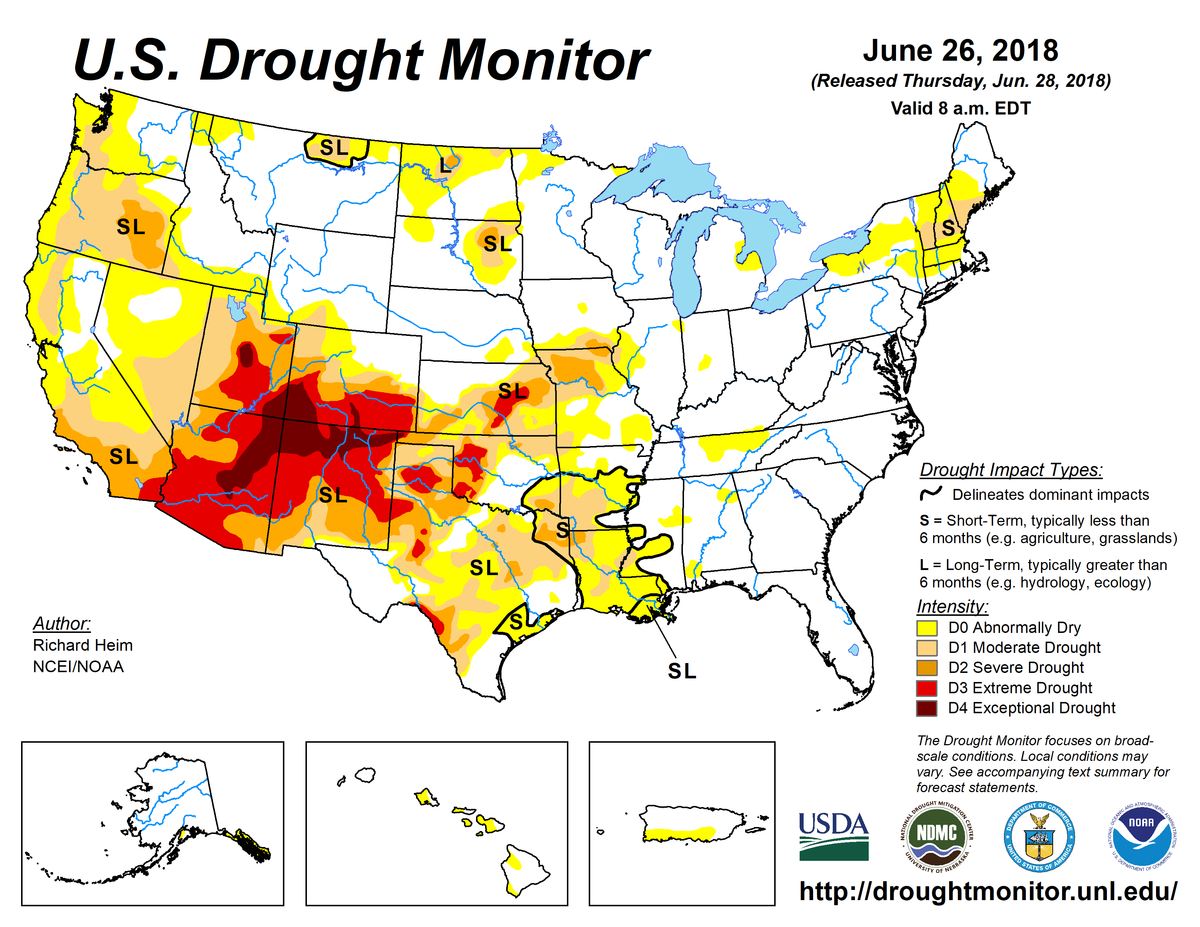 U S Drought Monitor Update For June 26 2018 National Centers For   June 26 2018 Us Drought Monitor Map 