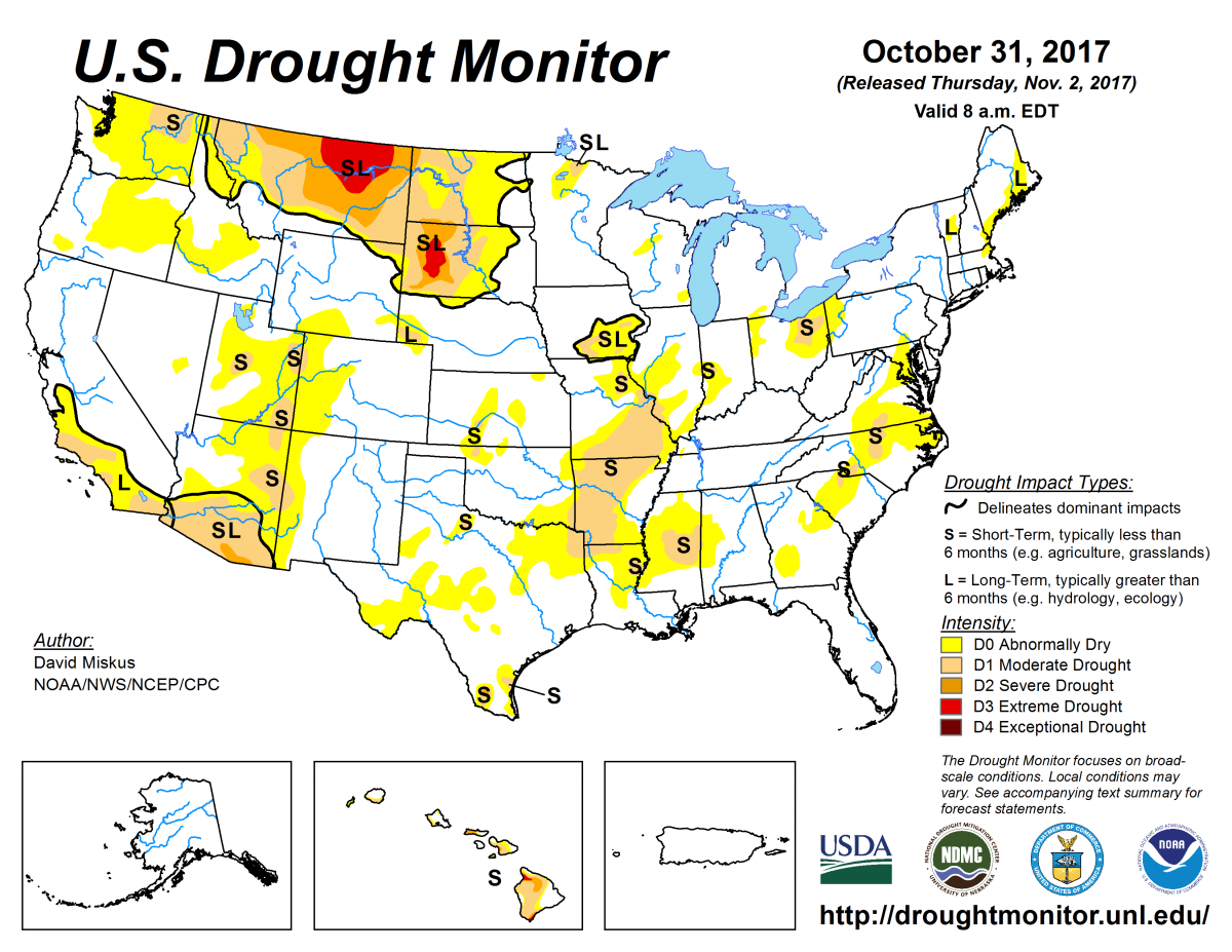 U.S. Drought Monitor Update for October 31, 2017 | National Centers for ...