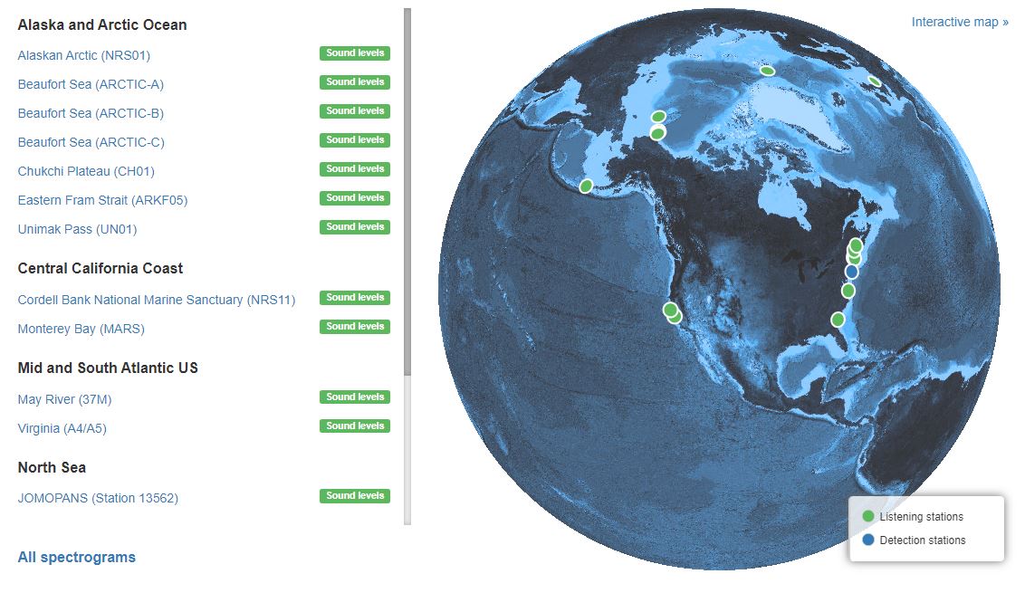 Alt Text: List of SoundCoop datasets next to map showing where the data was collected. Credit: SoundCoop