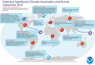 Map of global selected significant climate anomalies and events for September 2018