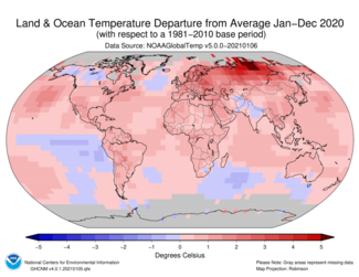 2020 Global Land and Ocean Temperature Departures from Average Map