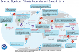 Map of global selected significant climate anomalies and events for 2018