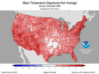 2020 Annual US Mean Temperature Departures from Average Map