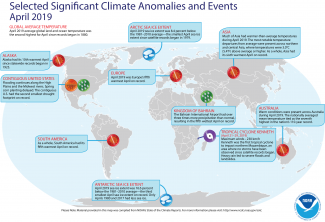 Map of global selected significant climate anomalies and events for April 2019