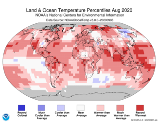 August 2020 Global Temperature Percentiles Map
