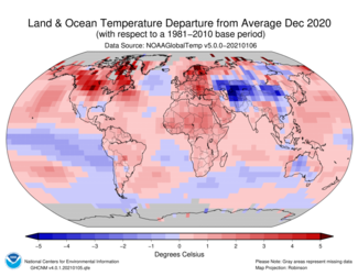 December 2020 Land and Ocean Temperature Departures from Average