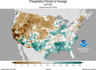 June 2021 US Precipitation Percent of Average