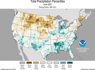June 2021 US Total Precipitation Percentiles Map