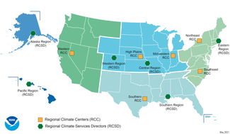 Map of U.S. locations of Regional Climate Services Directors and Regional Climate Centers