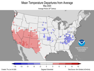 May 2020 US Average Temperature Departures from Average