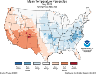 May 2020 US Average Temperature Percentiles Map